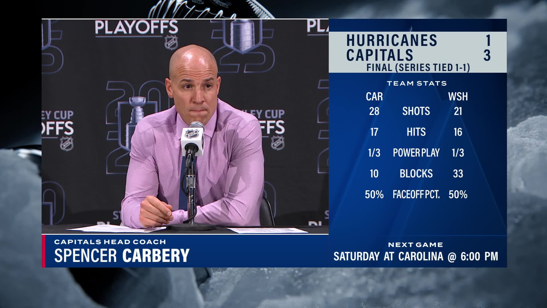 Spencer Carbery says Capitals are 'feeling it' after Game 2